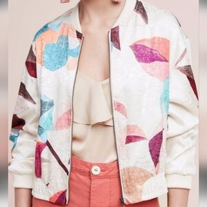ANTHROPOLOGIE levenses Multicolor Abstract Bomber Jacket,SZ M.